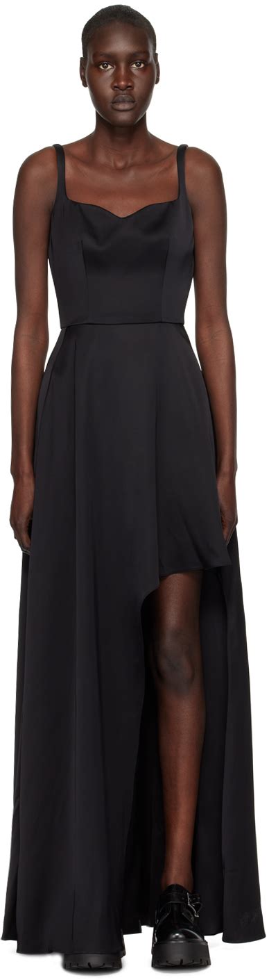 Alexander Mcqueen Black Asymmetric Maxi Dress Alexander Mcqueen