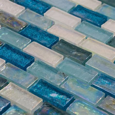 Luxury Textured Aqua Blue And Pearl Iridescent Glass Mosaic Wall Tiles Sheet 8mm