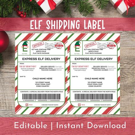 Custom Elf Shipping Label Printable Christmas Elf Label Editable Santa