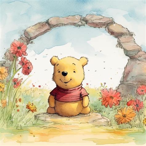 Premium Ai Image Winnie The Pooh Sitting On A Rock In A Garden