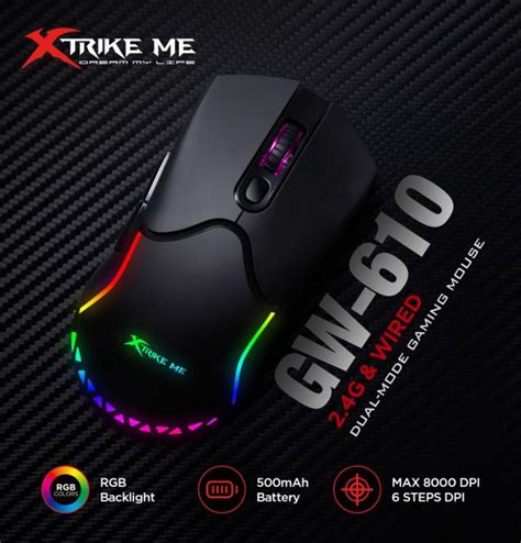 Mouse Gamer Duo Inal Mbrico Dpi Rgb Botones Xtrike Me Gw