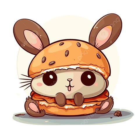 Bun Clipart Coelhinho Fofo Sentado Na Frente De Um Desenho Animado De Hambúrguer Vetor Png