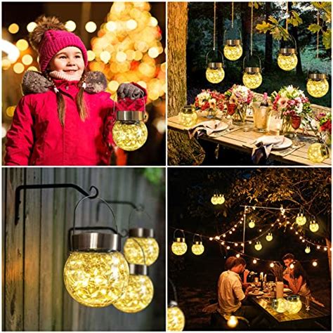 8 Pack Solar Hanging Lights Outdoor Cracked Glass Solar Ball LED