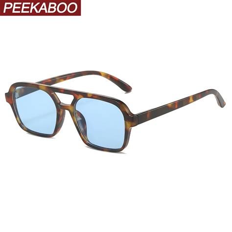 Peekaboo Double Bridge Square Sunglasses For Men Anti Blue Light Pc