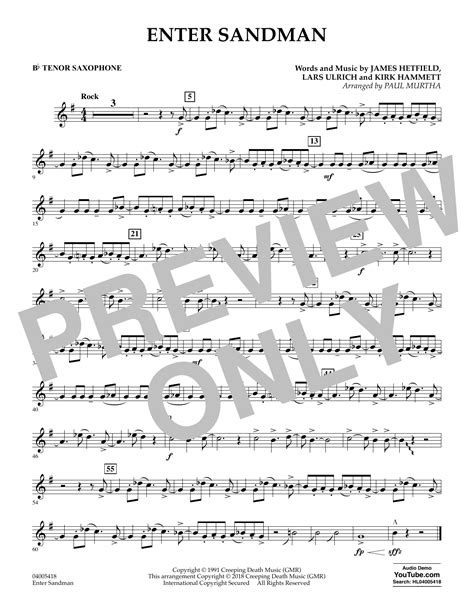 Enter Sandman Bb Tenor Saxophone By Paul Murtha Sheet Music For