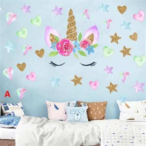 3d Diy Cartoon Unicorn Wall Sticker Golden Unicorn Wall Sticker Rose