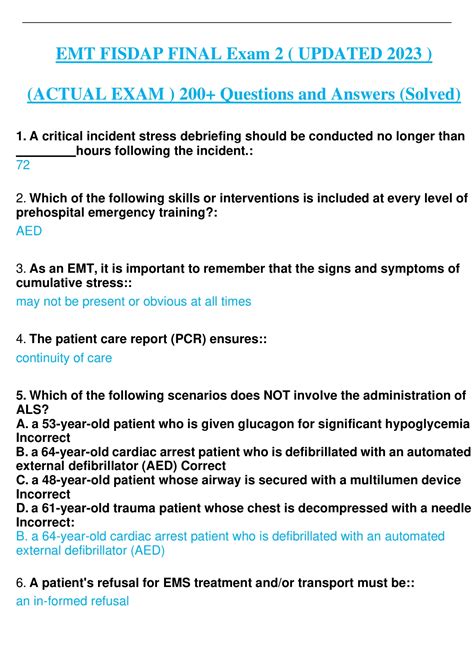 Emt Fisdap Final Exam Updated Actual Exam Questions