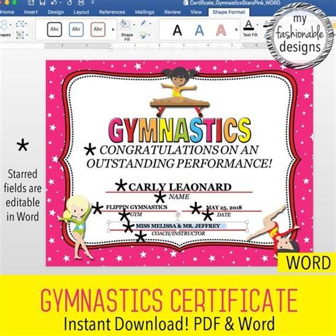 Top Gymnastics Certificate Template Sparklingstemware