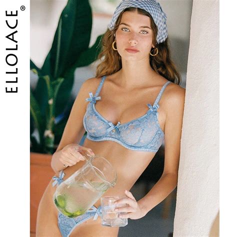 Ellolace Fancy Lingerie Sexy Floral Lace Underwear Set Women 2 Piece