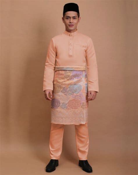 JAKEL Baju Melayu Awal Ashaari Peach Size M FREE SAMPIN BUTANG Men