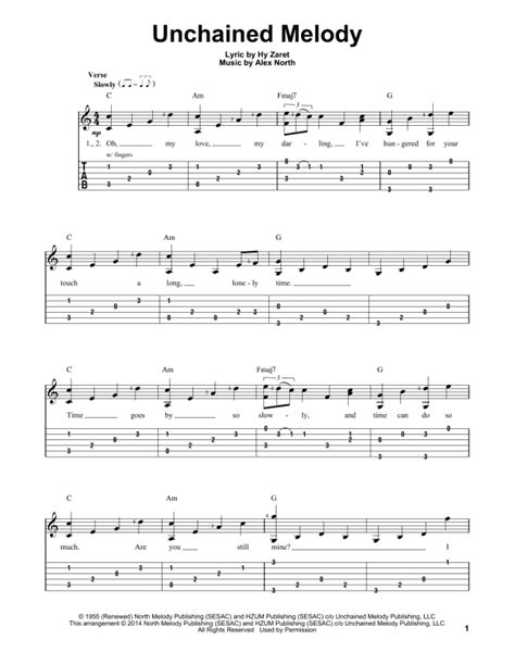 Unchained Melody Easy Guitar Tab Print Sheet Music Now