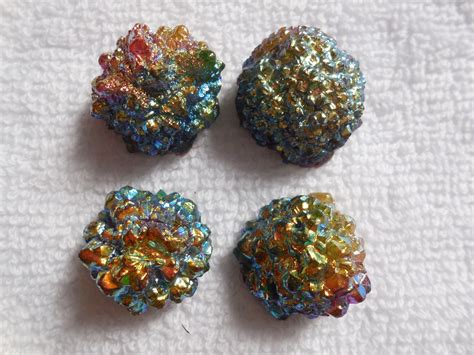 Psc Pieces Natural Druzy Agate Geode Rainbow Titanium Coated Druzy