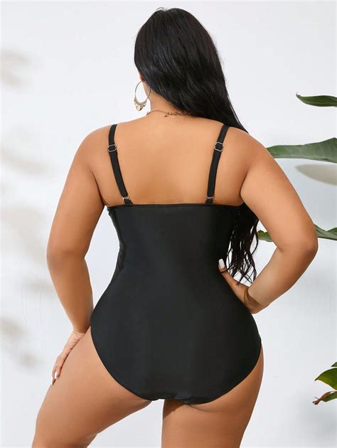 Shein Swim Chicsea Plus Size Colorblock Swimsuit With Pleats One Piece