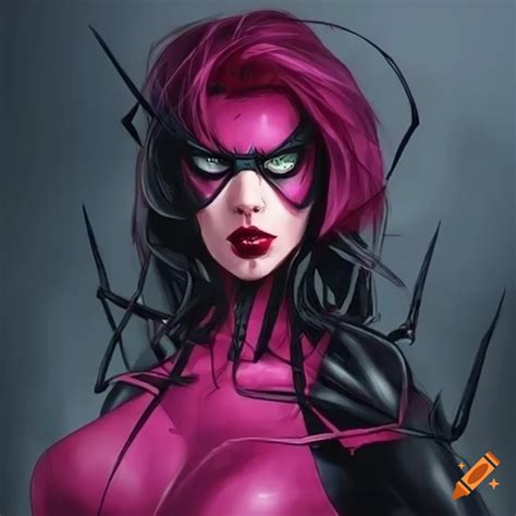 Fantasy Depiction Of A Pink Widow Spider Woman With Black Hair And