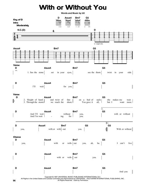 With Or Without You By U Sheet Music For Guitar Cheat Sheet At Sheet