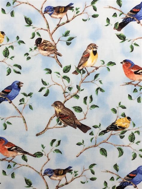 Birds Scenic Fabric Songbirds In The Sky Fabric By The Yard Etsy