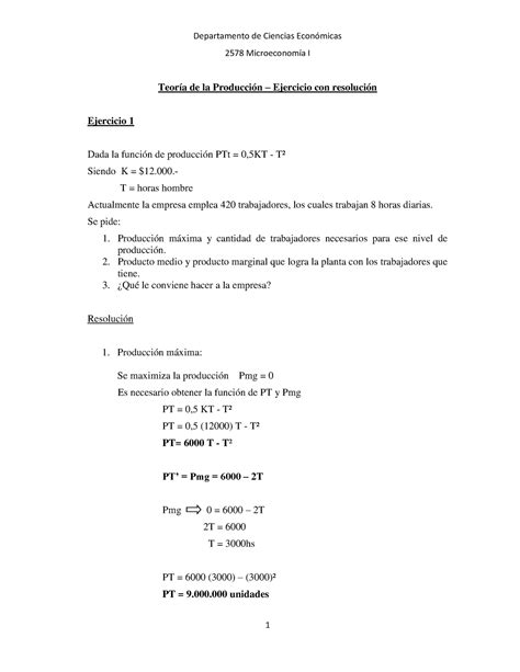 Produccion Ejercicios Resueltos Departamento De Ciencias Econ Micas