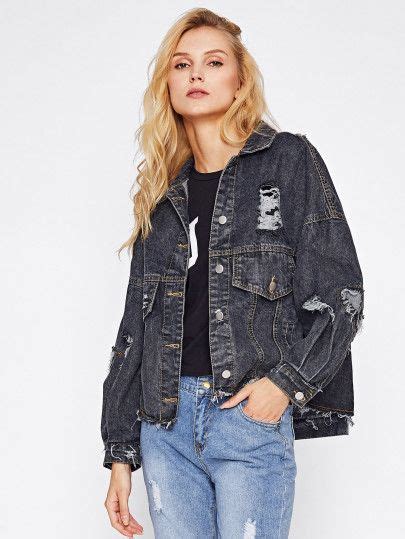 Ripped Frayed Drop Shoulder Denim Jacket Denim Jacket Jackets Denim Jacket Women