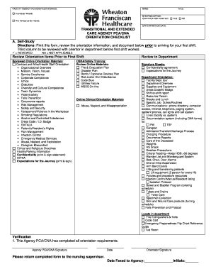 PCA CNA Orientation Checklist Wheaton Franciscan Healthcare