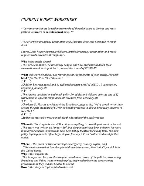 Current Event 2020 Mr Gilderyt Assignment Current Event Worksheet Events Must Be Within Two