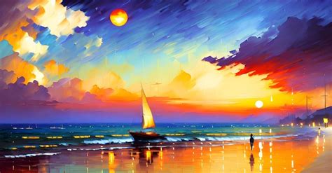 Premium Photo | Landscape beach ocean sunset childrens book illustration generative ai fantasy ...