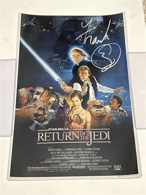 Frank Oz And Harrison Ford Yoda And Han Solo Star Wars Rotj Signed 12x18