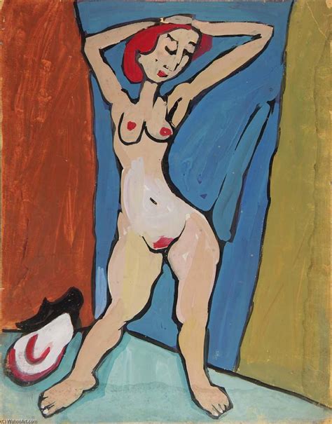 Artwork Replica Standing Female Nude With Red Hair And Hands On Head