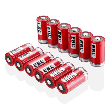 Ebl 12 Pack Rcr123a Li Ion Rechargeable Battery 3 7v 750mah 16340