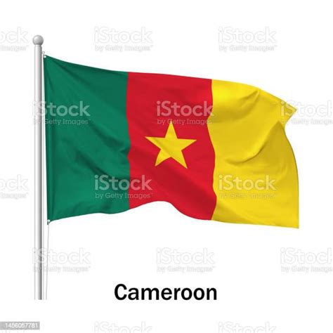 Flag Of The Republic Of Cameroon In The Wind On Flagpole Stock