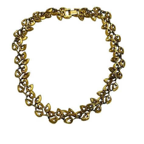 Vintage Rare Napier Gold Leaf Boho Choker Necklace Gem