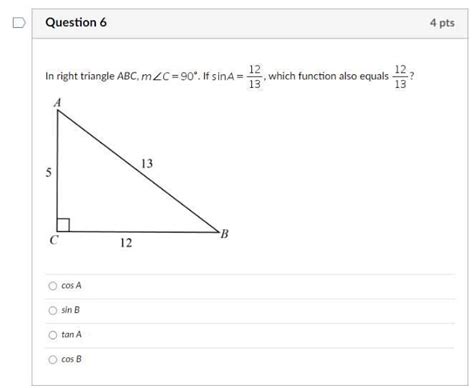 In Right Triangle Abc M Angle C Equals 90 Degree If Sin A Equals 12 Over 13 Which Function