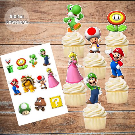 Super Mario Cupcake Topper Instant Download Super Mario Cake Etsy Canada