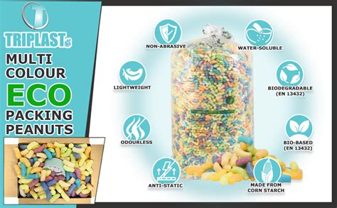 Triplast MultiColour ECO Packing Peanuts 1 5 Cubic Ft Corn Starch