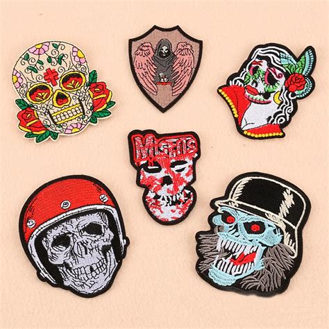 2018 Newest Skull Skeleton Patches Cool Punk Embroidery Iron On Patches