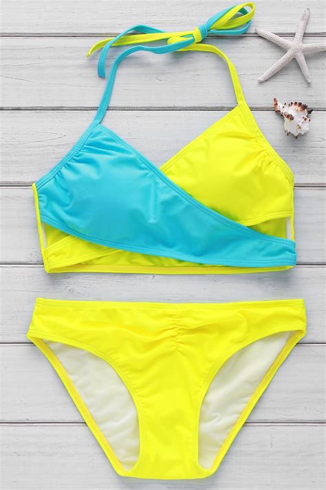 Off Sexy Halter Criss Cross Color Block Women S Bikini Set