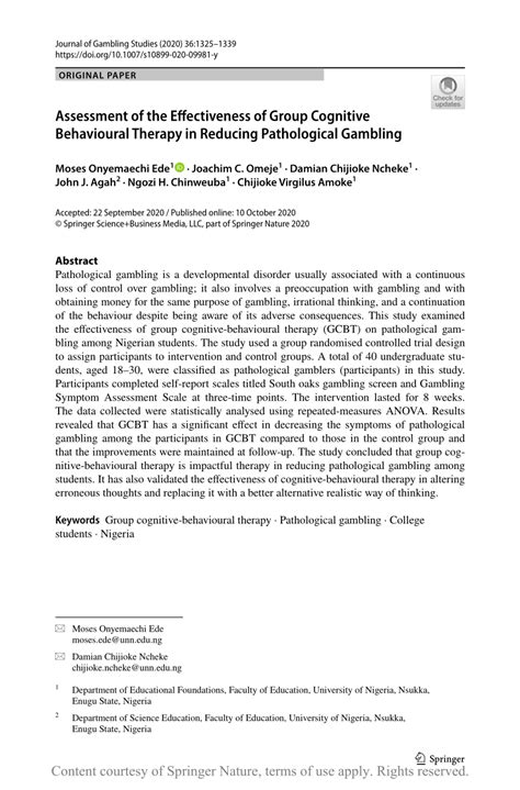 Assessment Of The Effectiveness Of Group Cognitive Behavioural Therapy