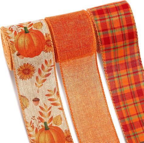 Amazon Riceshoot 3 Rolls 30 Yards Thanksgiving Wired Ribbons Fall