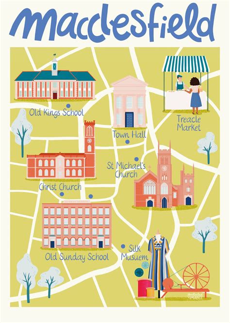 Illustrated Map Of Macclesfield Cheshire England