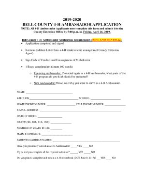 Fillable Online 22 23 Bell County 4 H Ambassador Application Fax Email