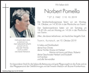 Traueranzeigen Von Norbert Pomella Trauer Bz