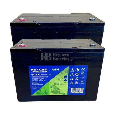 2 baterías transpaleta 12 Voltios 70 Amperios Gel Heycar HG12 70