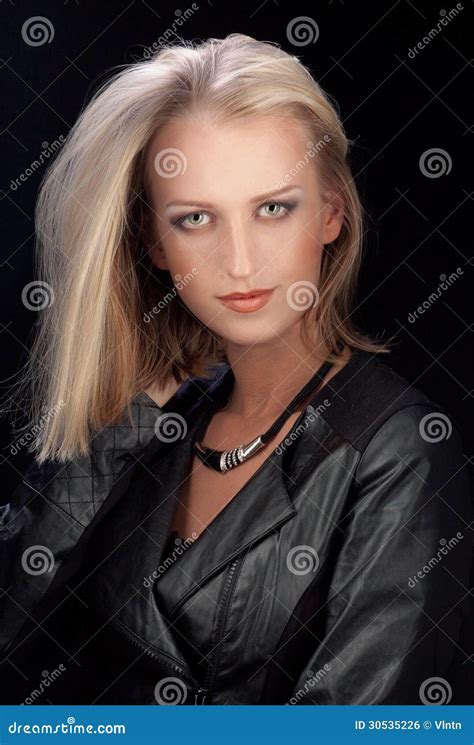 Blonde In Leather Jacket Stock Photo Image Of Rocker