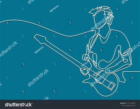 Continuous Line Drawing Man Playing Guitar Stock Vector Royalty Free 1177750492