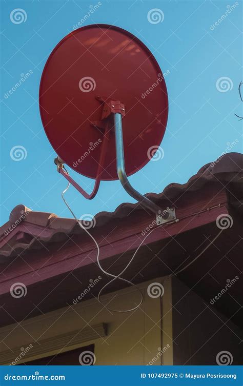 Red Satellite Dish Stock Image Image Of Roof Equipment 107492975