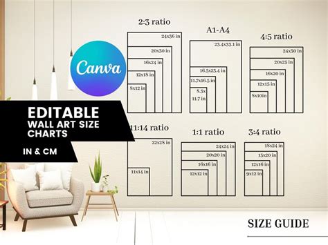 The Wall Art Size Guide For Living Room And Dining Room Is Shown In