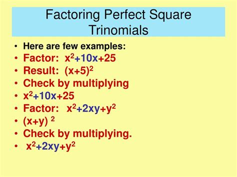 Ppt Factoring Perfect Square Trinomials Powerpoint Presentation Free