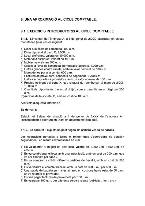 Casos Tema De Classe Una Aproximaci Al Cicle Comptable Exercicis