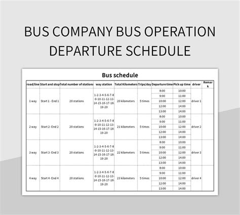 Bus Company Bus Operation Departure Schedule Excel Template And Google