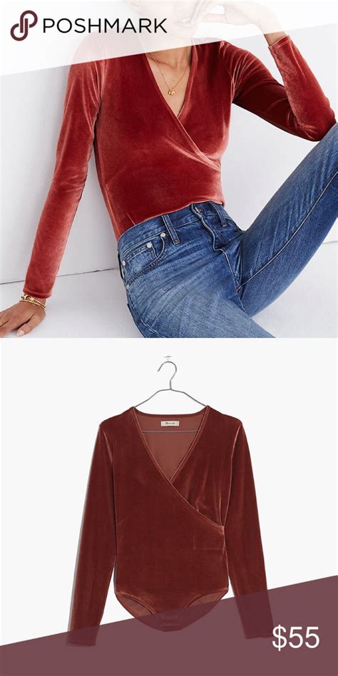 Madewell Velvet Wrap Bodysuit In Burnished Rust Clothes Design Model