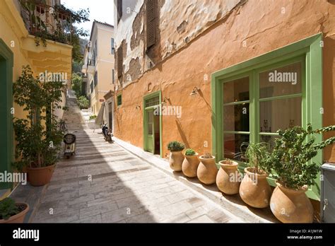 Typical Narrow Street In The Town Centre Nafplion Peloponnese Greece